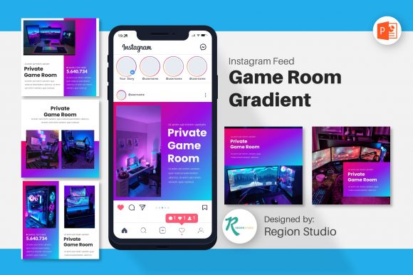 Introducing Game Room Gradient: A Versatile Instagram Feed Template for Gaming and Tech Enthusiasts
